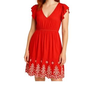 Anthropology Red Floral Embroidered Dress